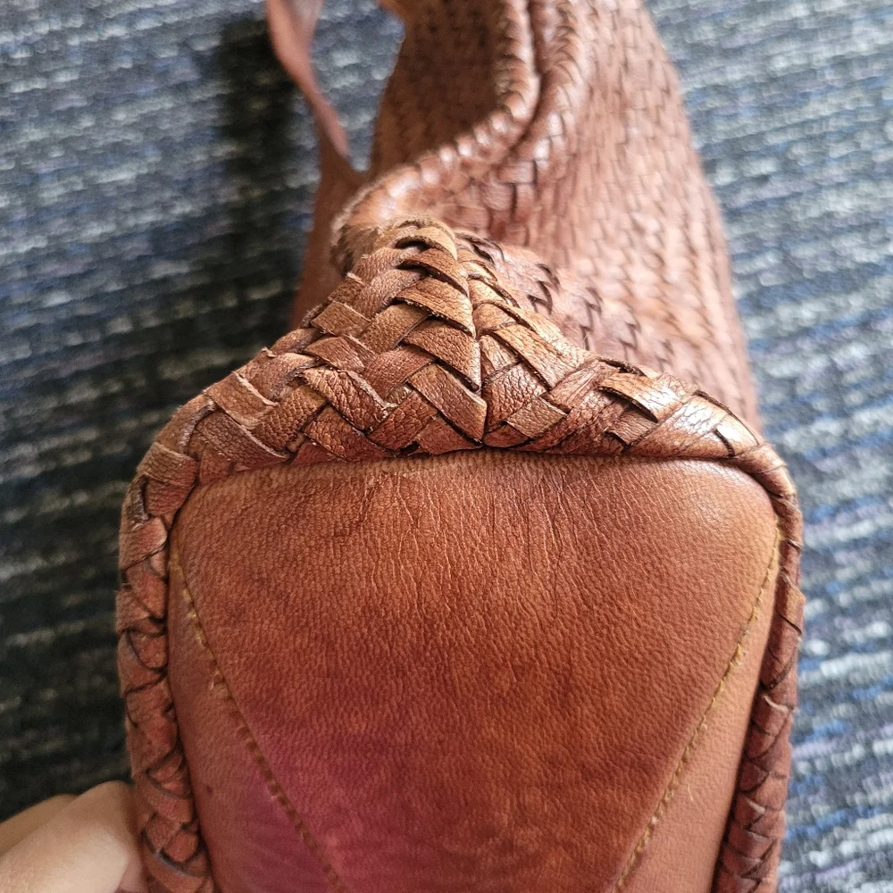 Platania Large Leather Brown Woven Tote Bag - Boho Chic! - Picture 14 of 15